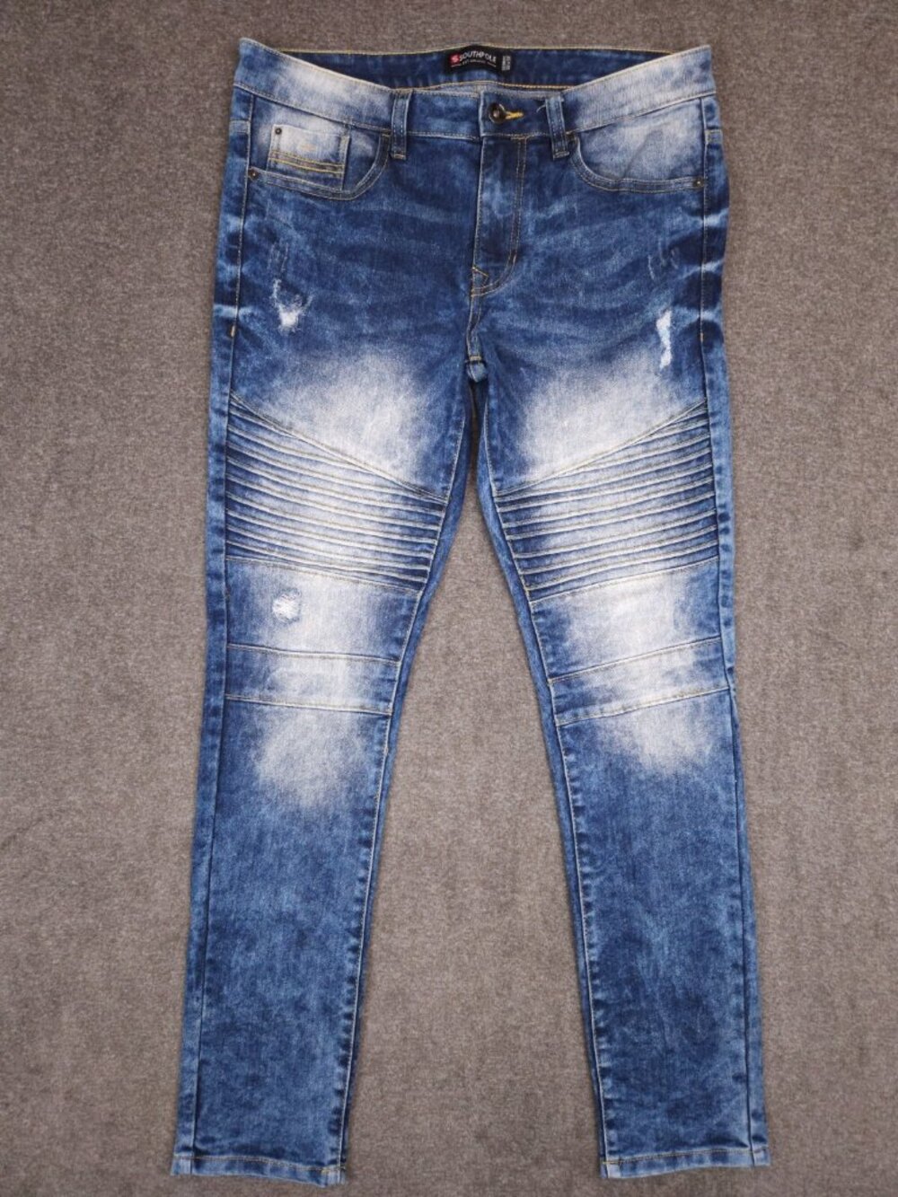 Southpole Men's Skinny Jeans Moto Blue Distressed Acid Washed 32x32 (33X31)